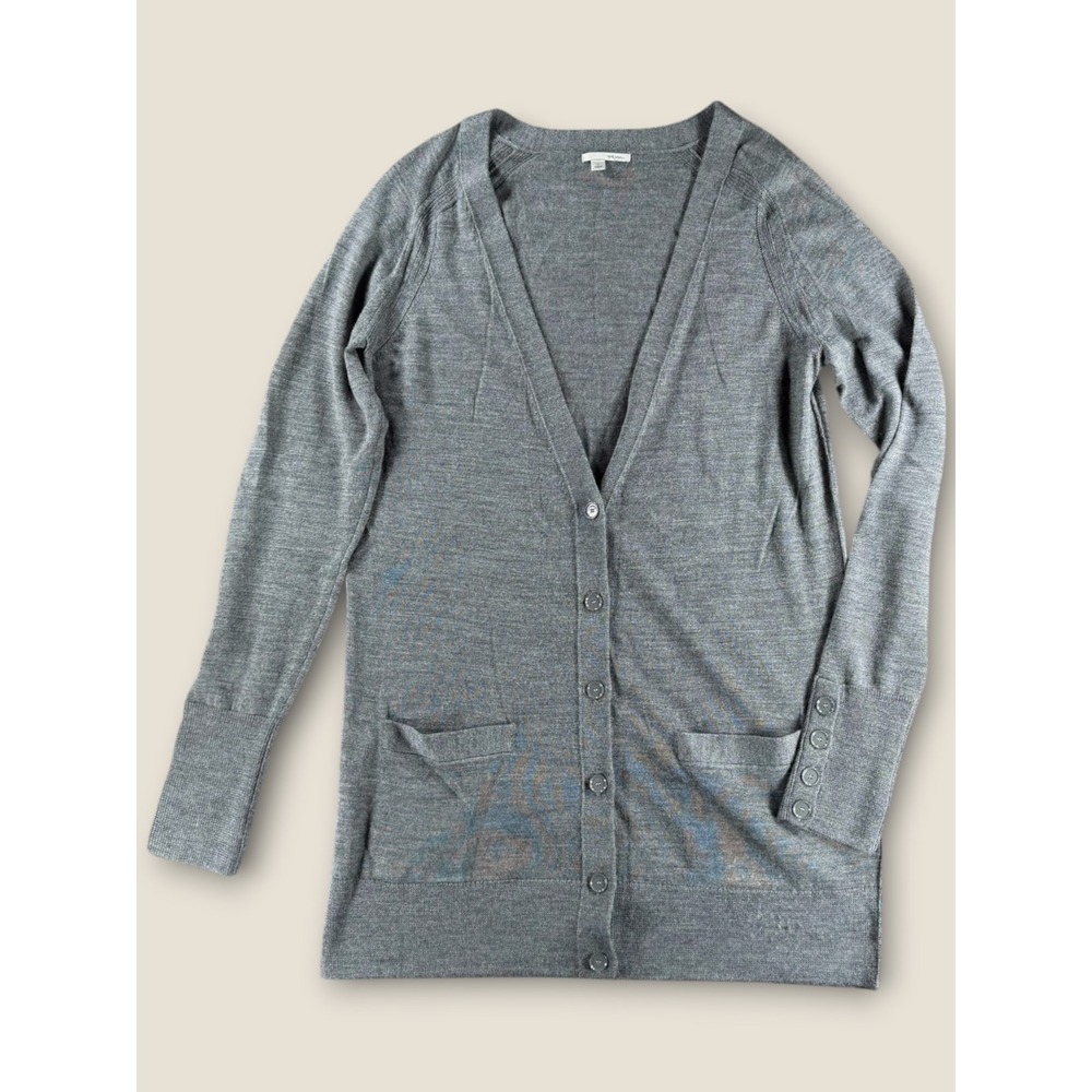 Halogen Gray Merino Wool Blend Longline V-Neck Cardigan Sweater Womens Medium